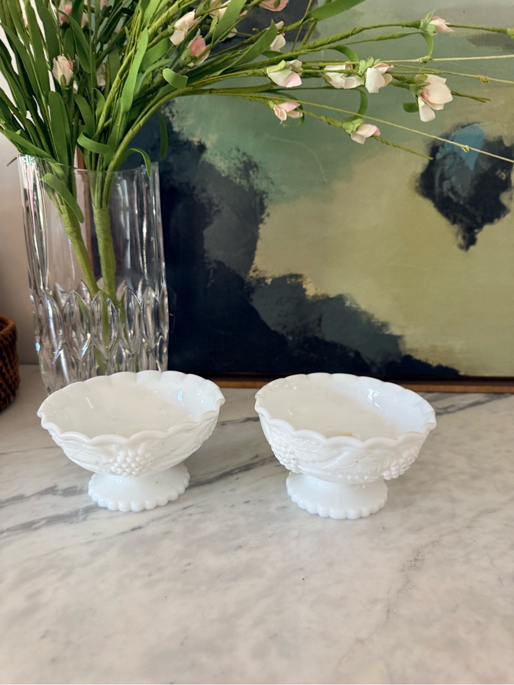 Pair of White Milk Glass Candle Holders